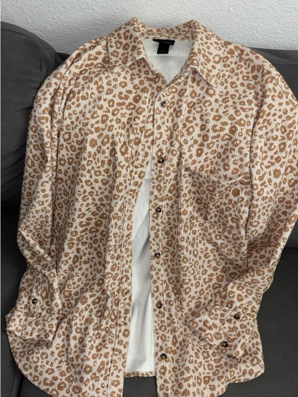 Daytrip Beige and Brown Leopard Print Oversized Button-Down Shirt/shacket